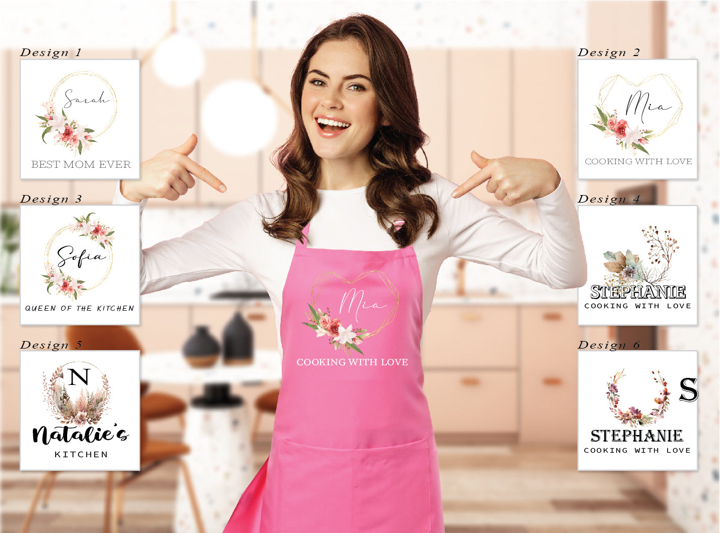 Floral Kitchen Apron With Personalized Name