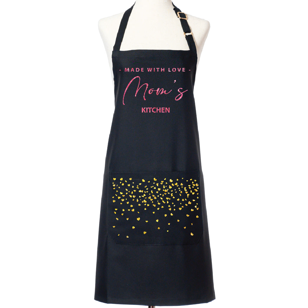 Mom's Kitchen Black Apron with Pockets, Adjustable Strap – zooniform