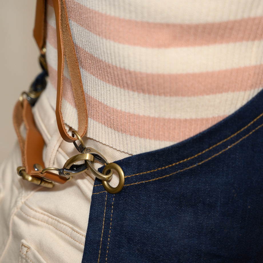 Blue Jean Apron with Cross-back Leather Strap