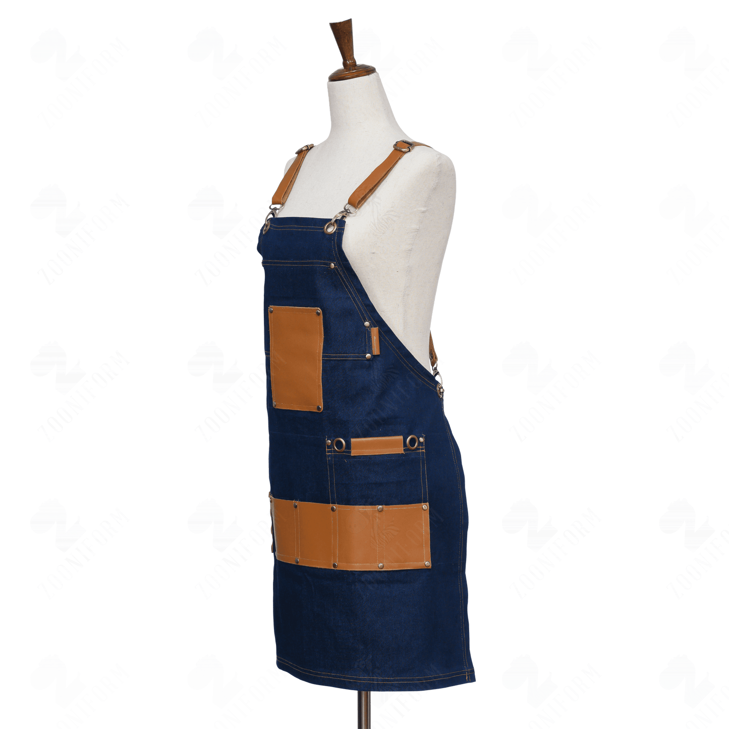 Blue Jean Apron with Cross-back Leather Strap