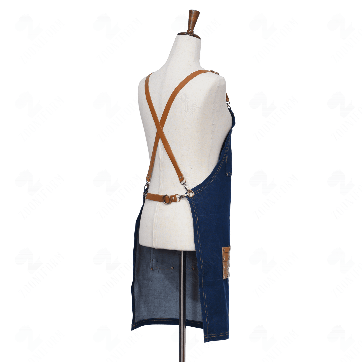 Blue Jean Apron with Cross-back Leather Strap