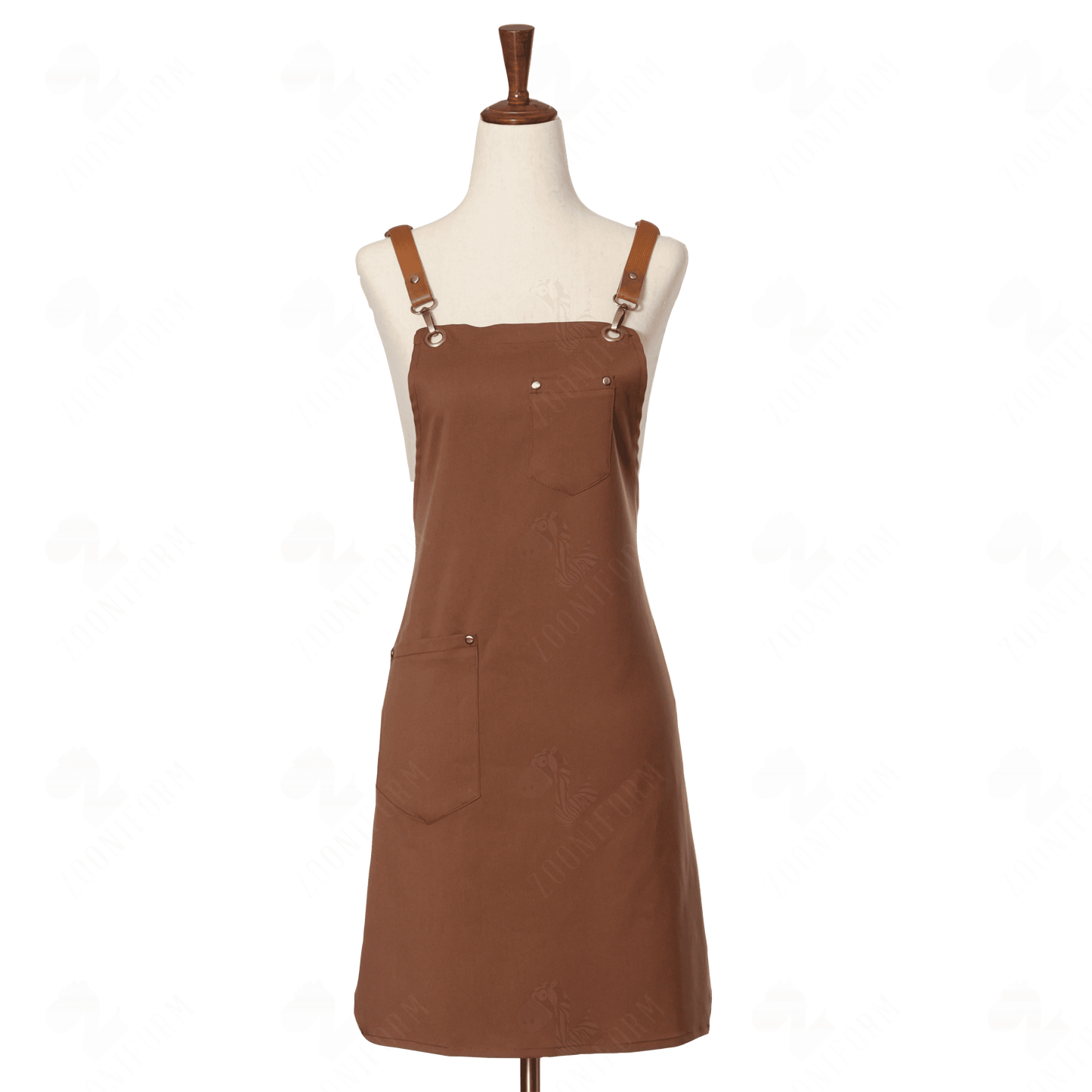 Adjustable Chocolate Brown Bib Apron with Cross-back Straps