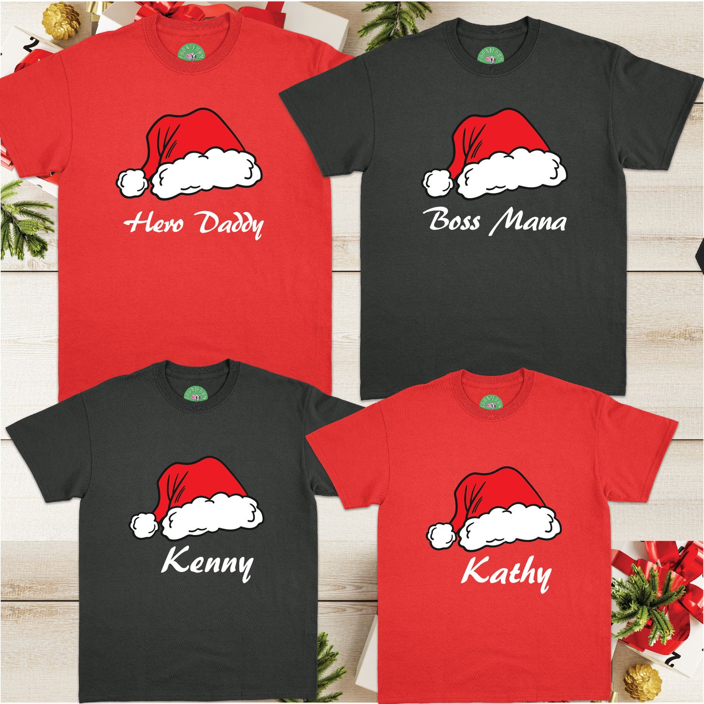 Custom Family Name with Santa Clause Hat - Unisex Christmas T-shirt, Long Sleeve, Sweatshirt