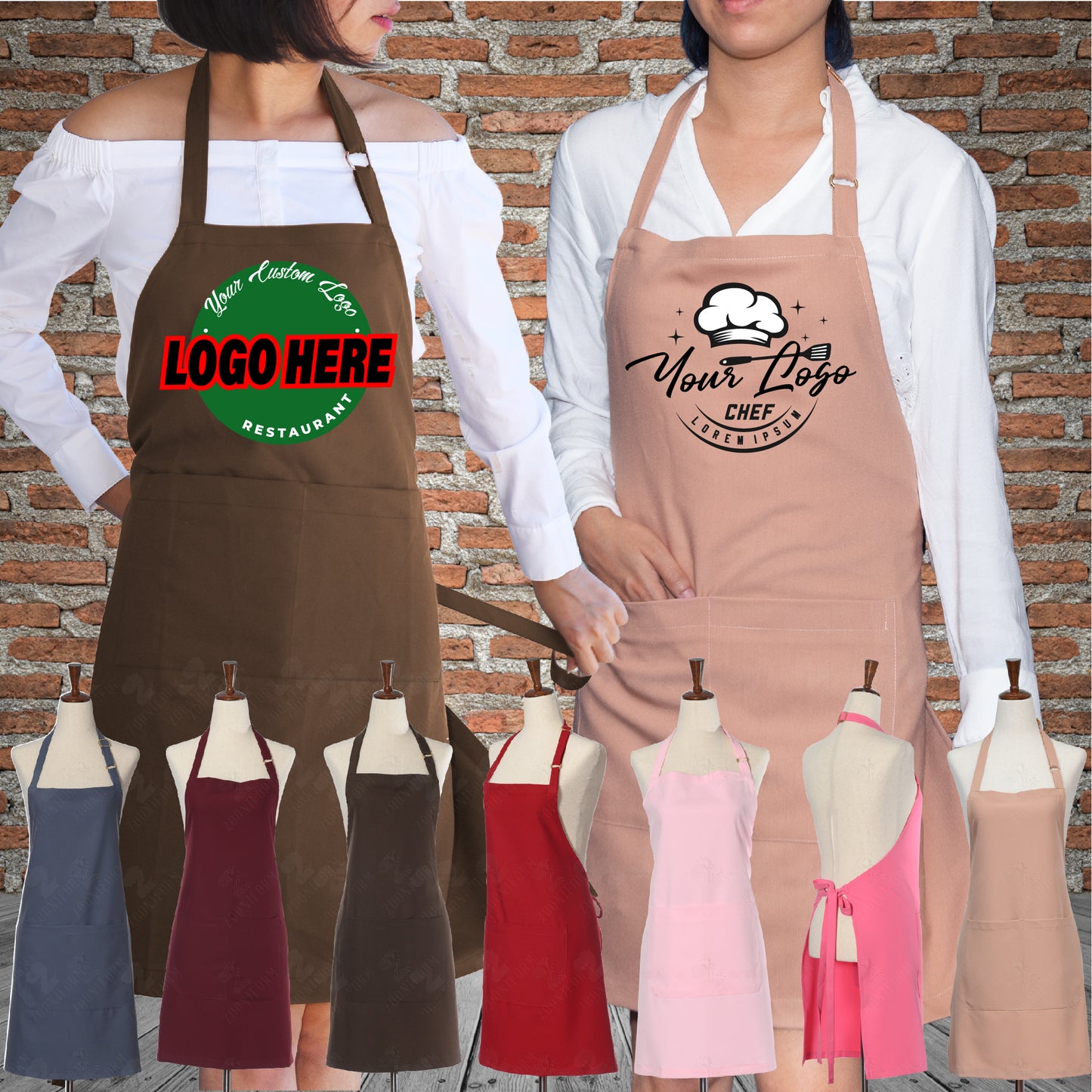 Custom Print - Adjustable Bib Apron Two Pockets